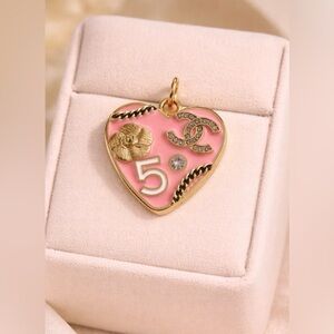 CHANEL stamped Pink Heart Necklace with Gold Details